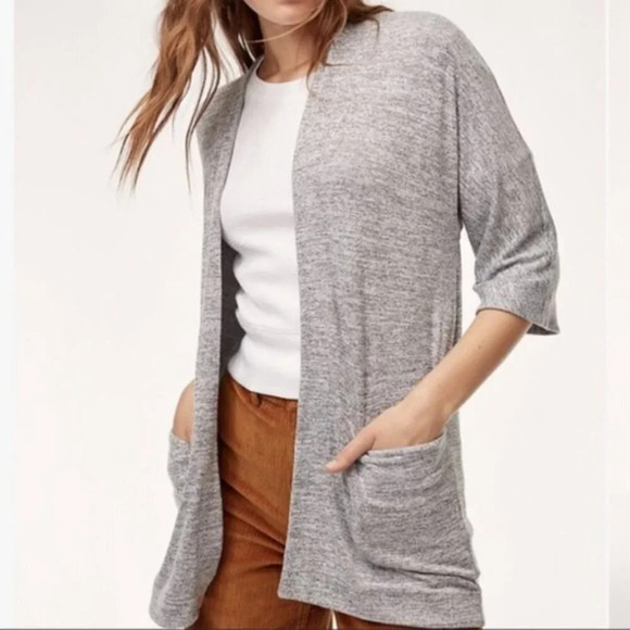 Wilfred Free Zlata Sweater Open-Front Cardigan with Pockets Grey Women's XXS - Picture 2 of 13